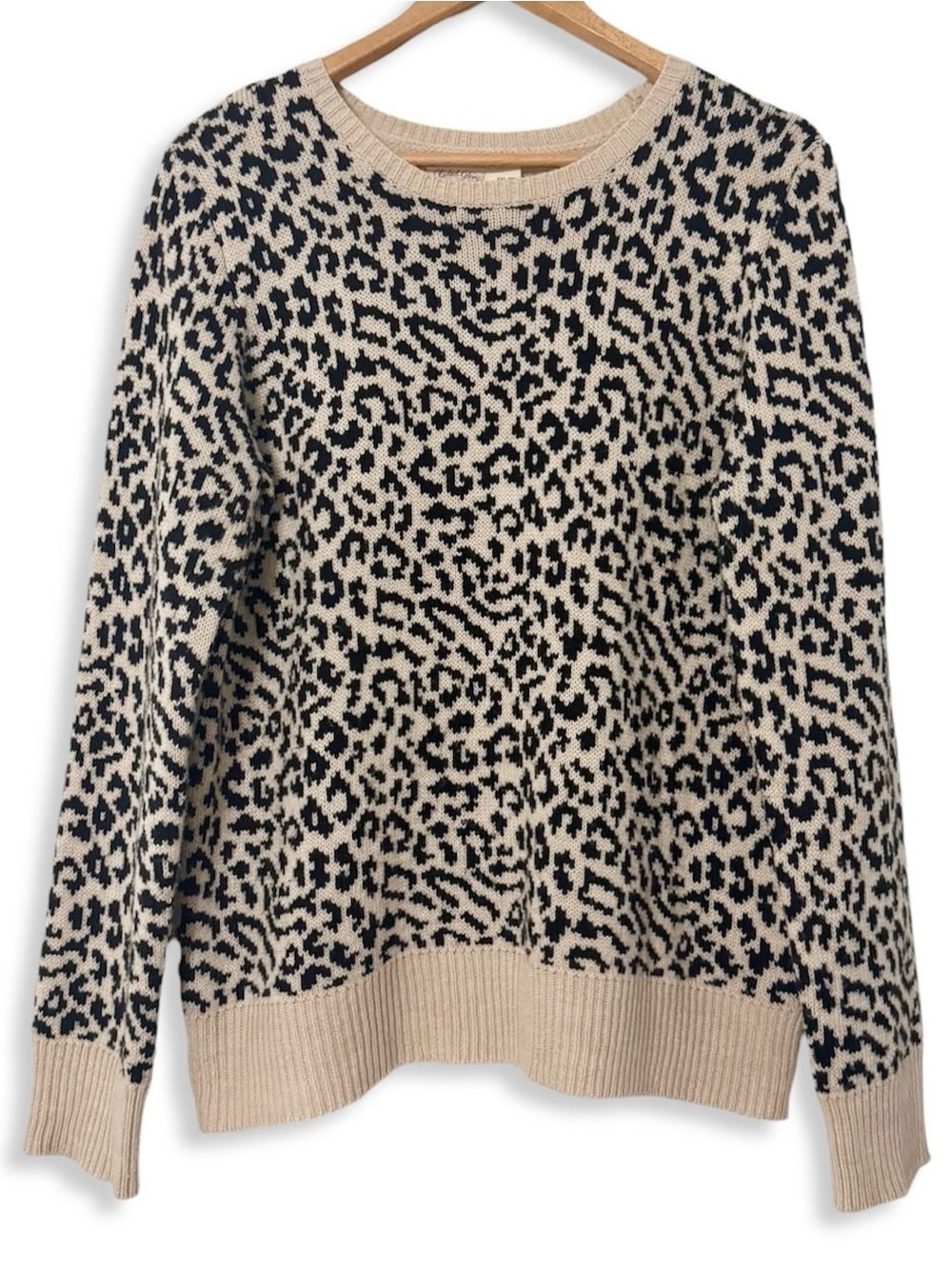 Faded Glory Animal Print Sweater Leopard Crewneck Tan Black